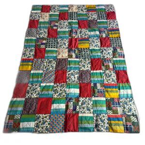 Handmade Patchwork Quilt VTG Multicolor 35x51 Crib Lap Throw Boho Cottage Cotton